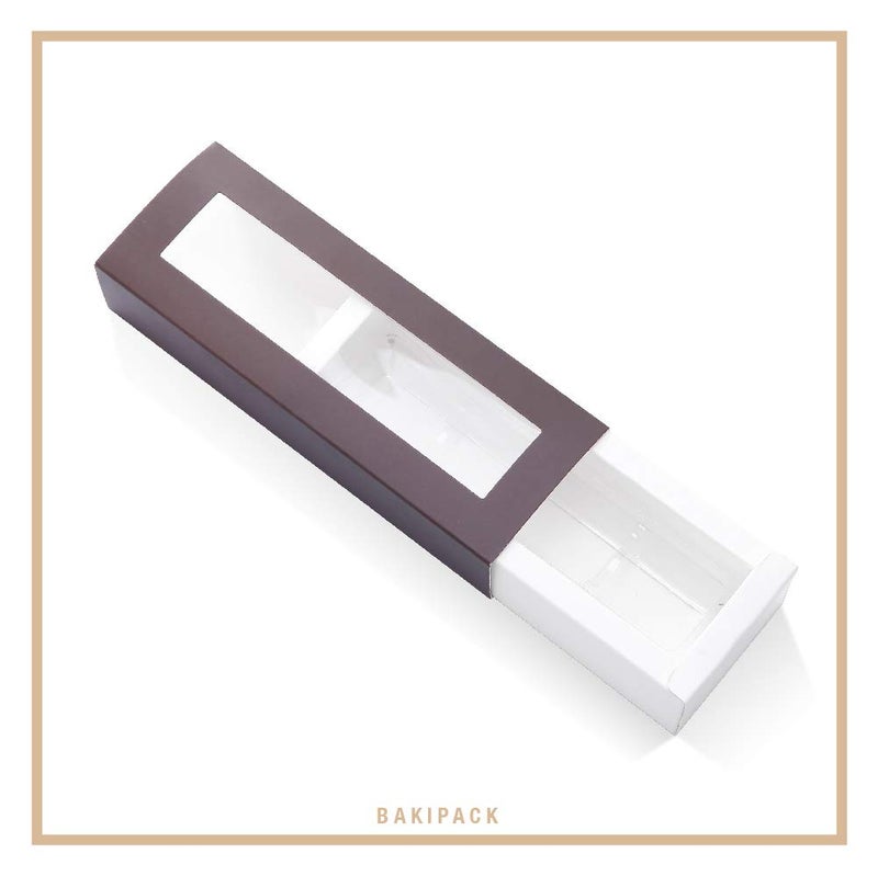BAKIPACK 20 Truffle Boxes, Chocolate Boxes, Candy Boxes Packaging with 4-Piece Plastics Tray (Tray Size with 5.75x1.25 Inches), Pull Out Packing with Clear Window Sleeves, Dark Brown - Image 4